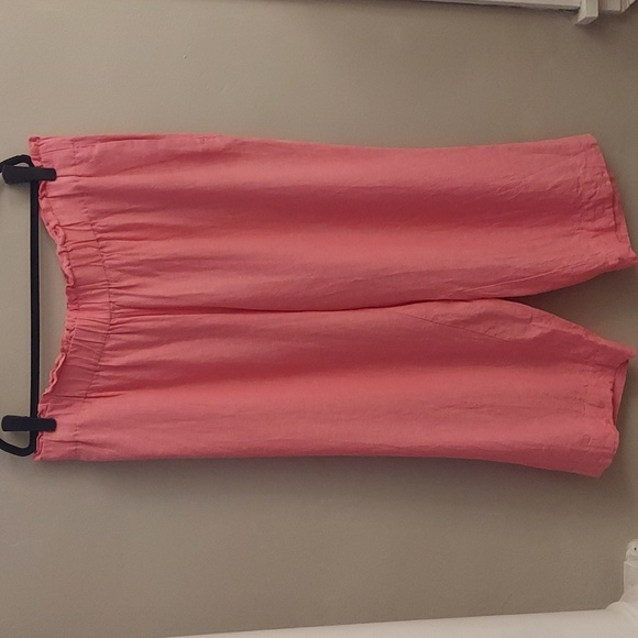 JONES NEW YORK Pink Plus Size Pull On Chambray Linen Capri Pants - Picture 3 of 11
